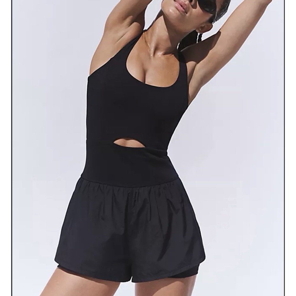 FREE PEOPLE Movement Romper M Righteous Runsie Cut Out One Piece Black Bike